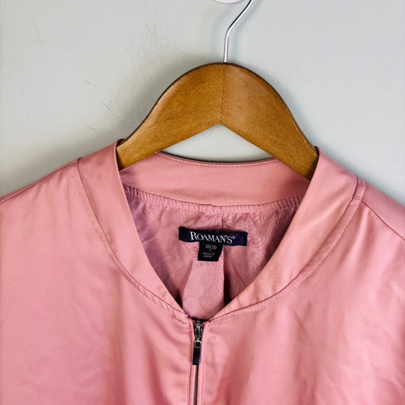 Roman's Pink Satin Ruffle Bomber Jacket Size 18/20 - Picture 2 of 3